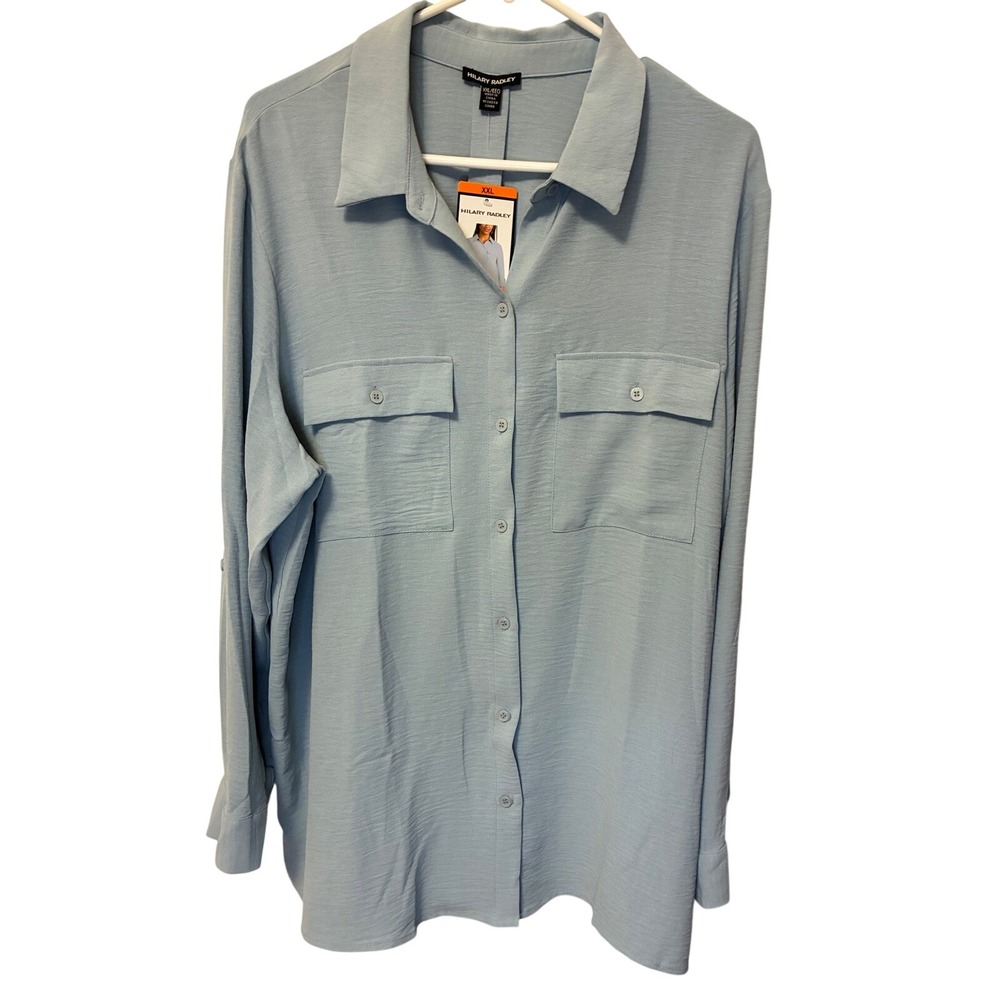 Hilary Radley Womens XXL Light Blue Button Down Gorpcore Utility Shirt NWT